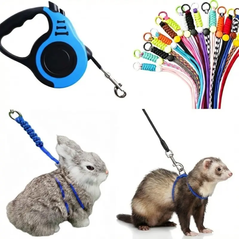 Pet Safety Harness Set, Adjustable Rope Harnesses, 10ft Extendable Leash, Bunny Harness and Leash, Ideal for Ferrets, Rabbits, Guinea Pigs, Chinchillas, Small Pets
