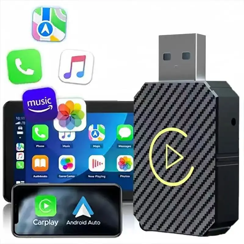 Apple 2-In-1 Wireless Carplay Adapter for iPhone and Android, Bluetooth-compatible Compact Car Adapter, Convert Wired to Wireless Connection
