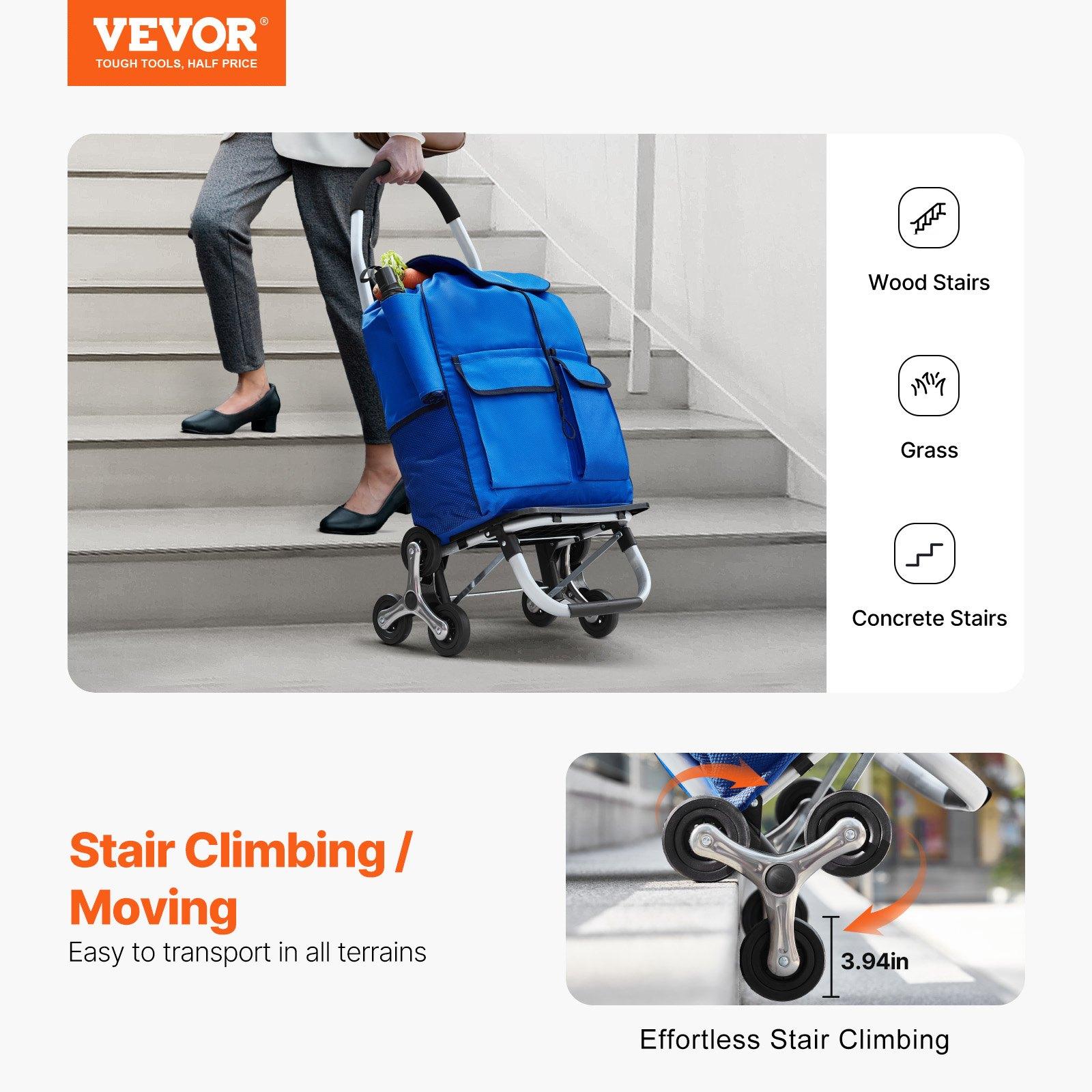 【Summerfinds】VEVOR Carbon Steel Stair Climber Trolley Dolly, 36L Foldable Compact Shopping Cart with 6 Wheels & Oxford Cloth Bag, Portable Transportation Cart with Storage Bin