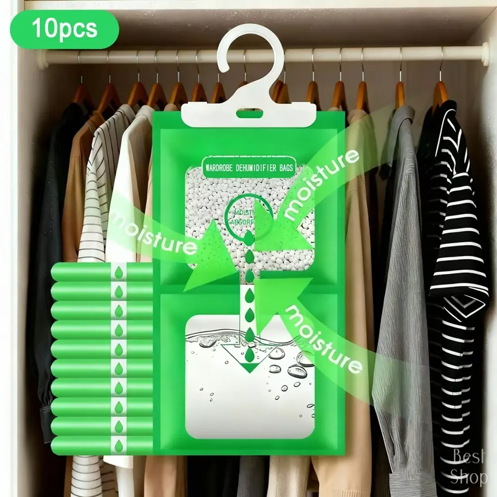 10-Pcs Hangable Highly Absorbent 100g Fragrance-Free Moisture Absorber Dehumidifier Bags - Closet Organization Desiccant Packs for Indoor Mold & Damp Prevention