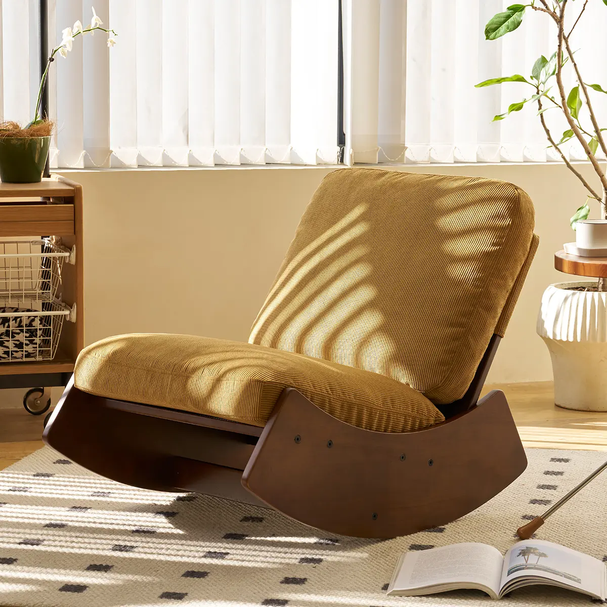 ARCH Comfortable Corduroy Upholstered Glider Rocking Chair - Solid Wood Frame, Smooth Glide, Single Seat Accent Chair for Nursery, Living Room, 24.4" x 35.4" x 28.3"H Indoor Furniture