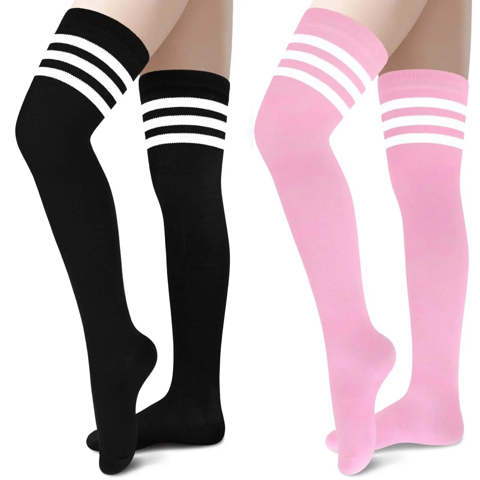 Women's Spandex Top-Fit Stretchy Striped Thigh-High Socks, Extra-Long Over-The-Knee Leg Warmers for Day Wear, Elastic, Soft, Style, Fashion, Halloween, Breathable, Party