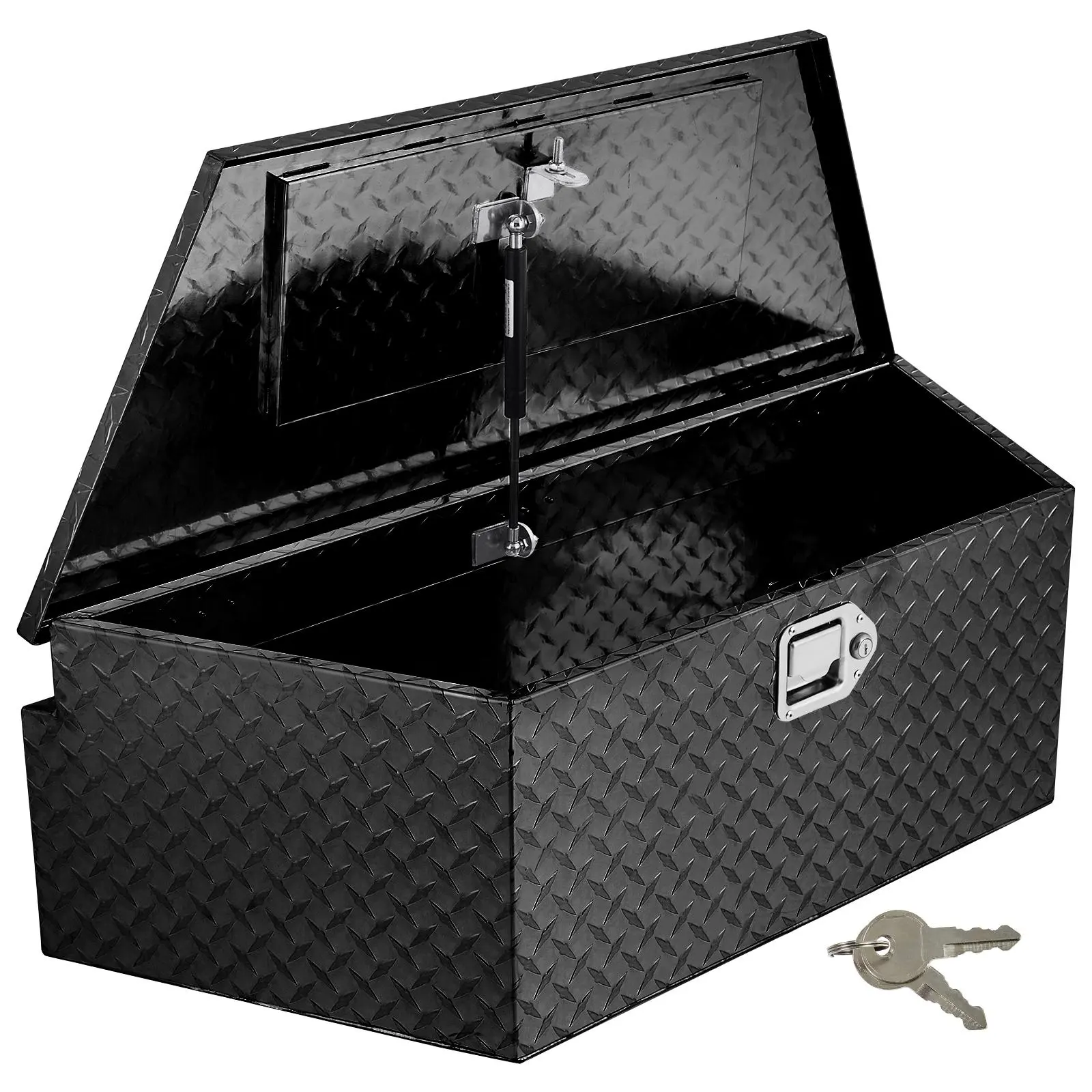 Waterproof Aluminum Trailer Tool Box – Diamond Plate Storage Chest with Lock & Keys – Fits Pickup Trucks, RVs, Utility Trailers – Black/Silver, 33/39"
