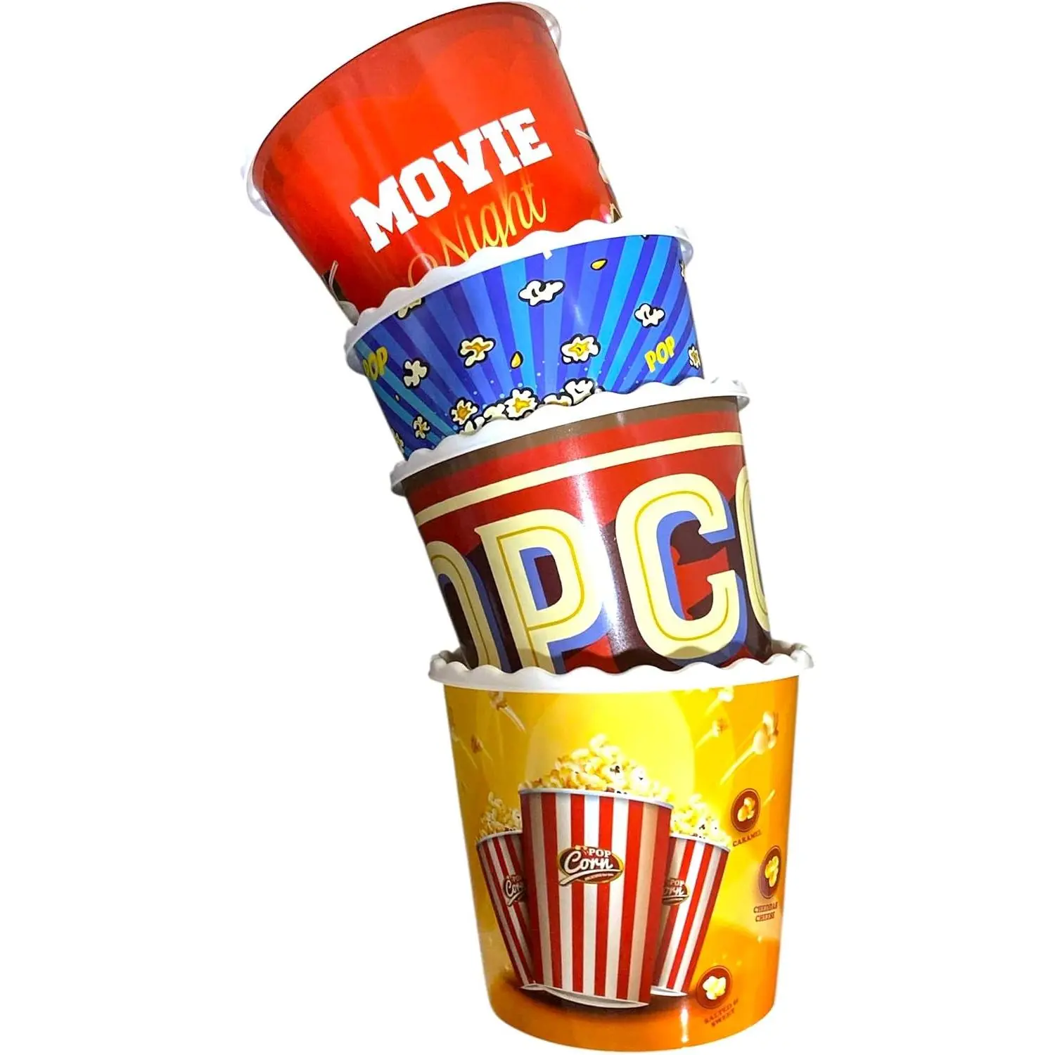 Modern Style  Plastic Popcorn Box/Popcorn Containers/Popcorn Bowls Set for Movie Theater Night - ( - 4 Pack - 75 oz) (Popcorn Mix C)