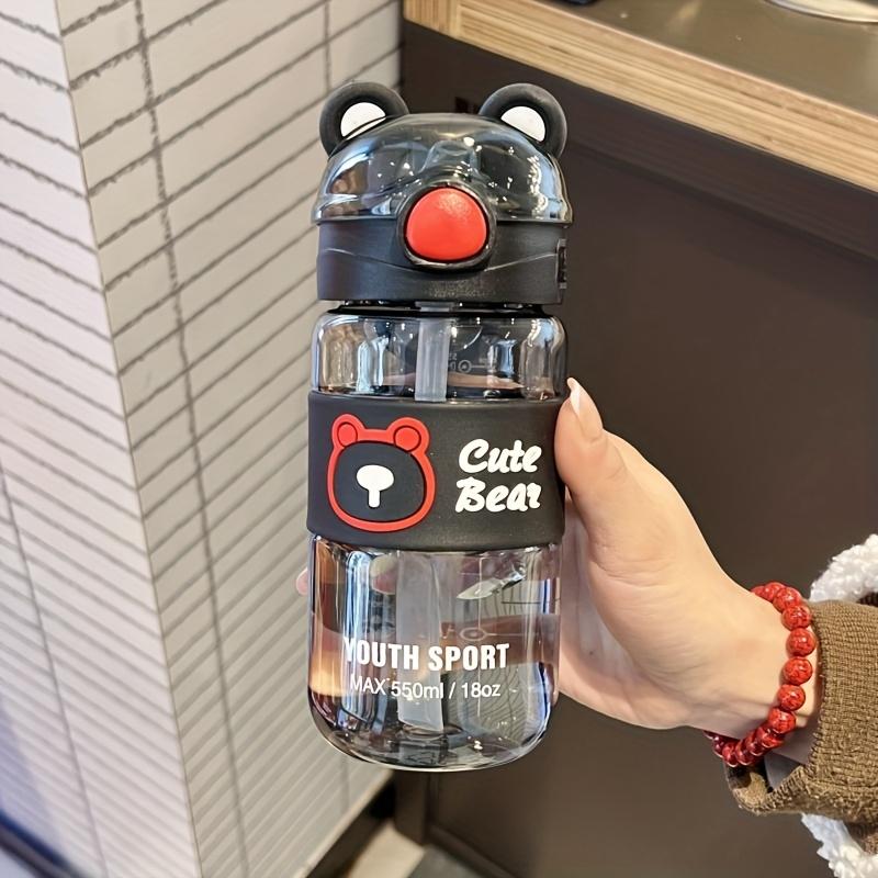 550ml/650ml Cute Bear Cartoon Portable Water Bottle with Straw, High-Value School Cup with Lifting Handle – Perfect for Summer/Winter Drinks, Outdoor Sports, Fitness, Travel, Camping,  Halloween & Christmas Gifts, Water Bottle For Girl and  Boy, Thermos