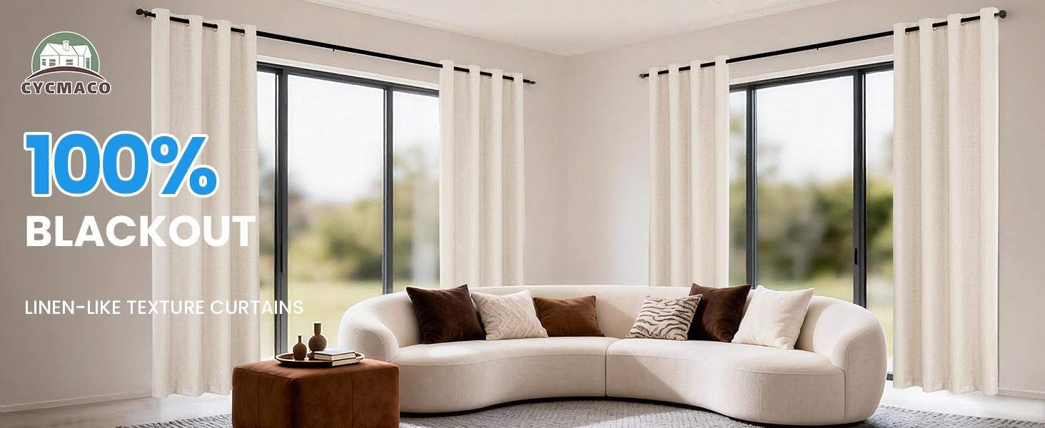 100% Blackout Curtains for Bedroom, Black Out Curtains 96 Inch Long, Room Darkening Curtains for Living Room, Long Grommets Drapes, Thermal Curtains(2 Panels, Beige)