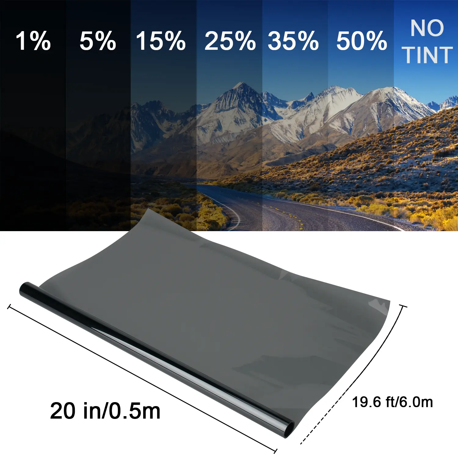 Car Window Tint Film, Heat & UV Blocking Automotive Solar Window Film, Multi VLT Shades 1%/5%/15%/25%/35%/50%, Self Adhesive Car Glass Sun Protection Film, Available In 3M & 6M Length