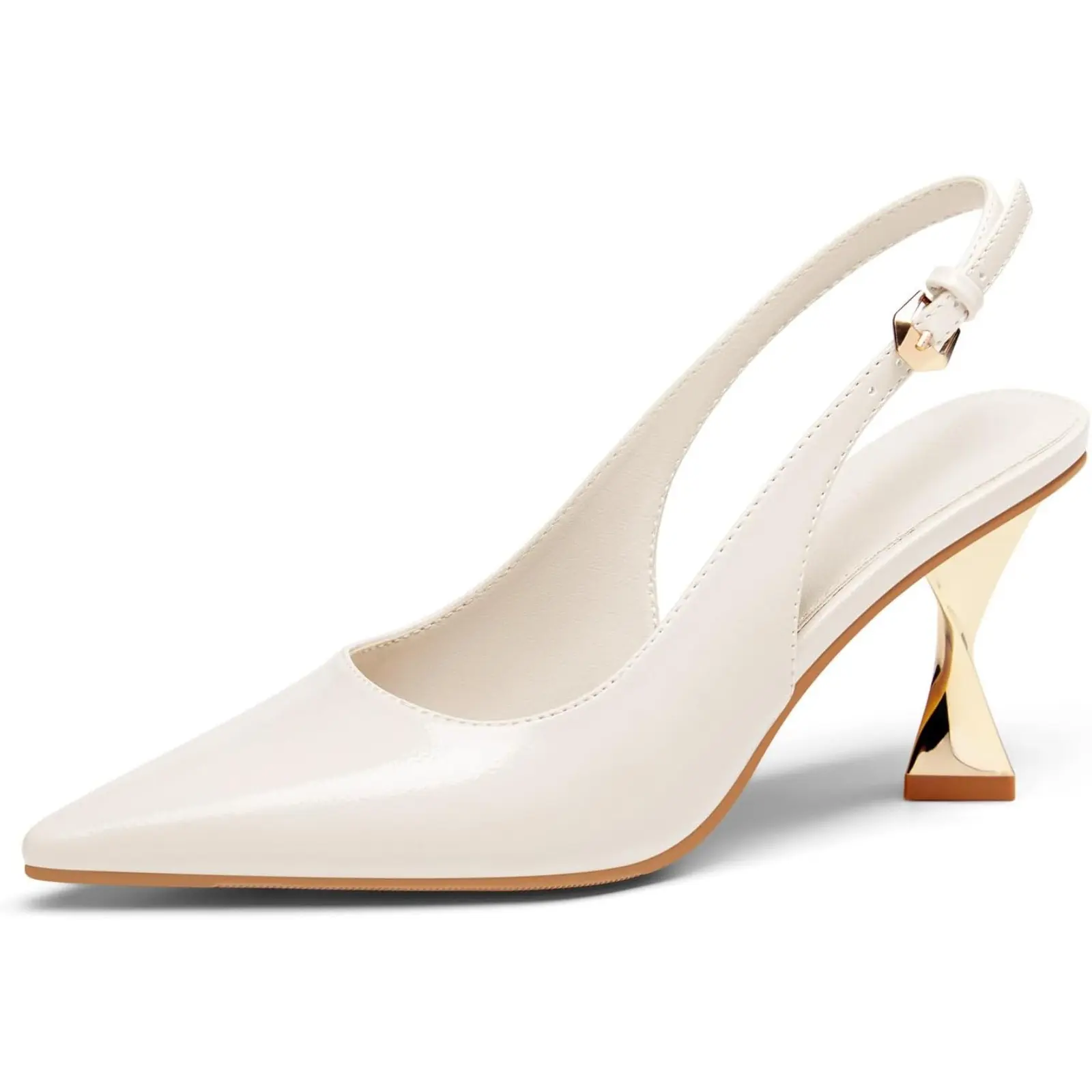 Coutgo Women's Kitten Heels Slingback Pointed Closed Toe Pumps Comfortable Dress Shoes for Work Wedding Party
