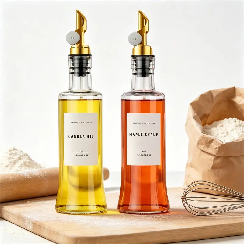 2PCS Olive Oil Dispenser Bottles | Oil and Vinegar Bottles Aesthetic Clear Glass Cooking Oil Dispenser Oil & Vinegar Cruet Set with Pour Spouts for Kitchen & BBQ