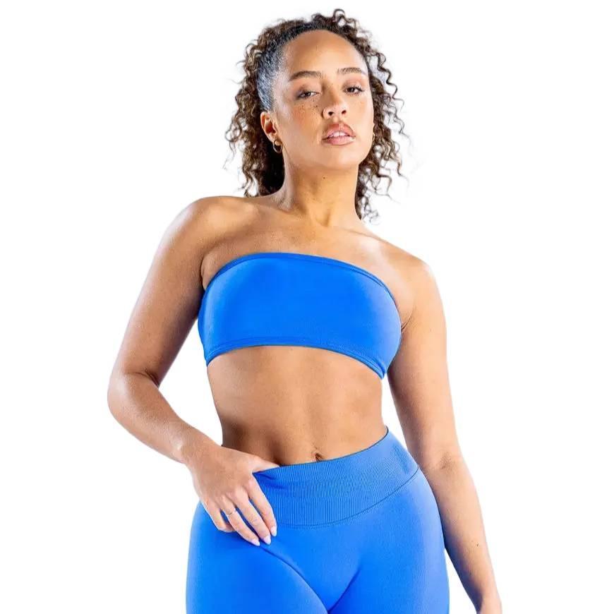 (With Logo) DFYNE High Waist Tummy Control Yoga Set  Seamless Strapless Bandeau Bra – Logo Gym Training Outfit
