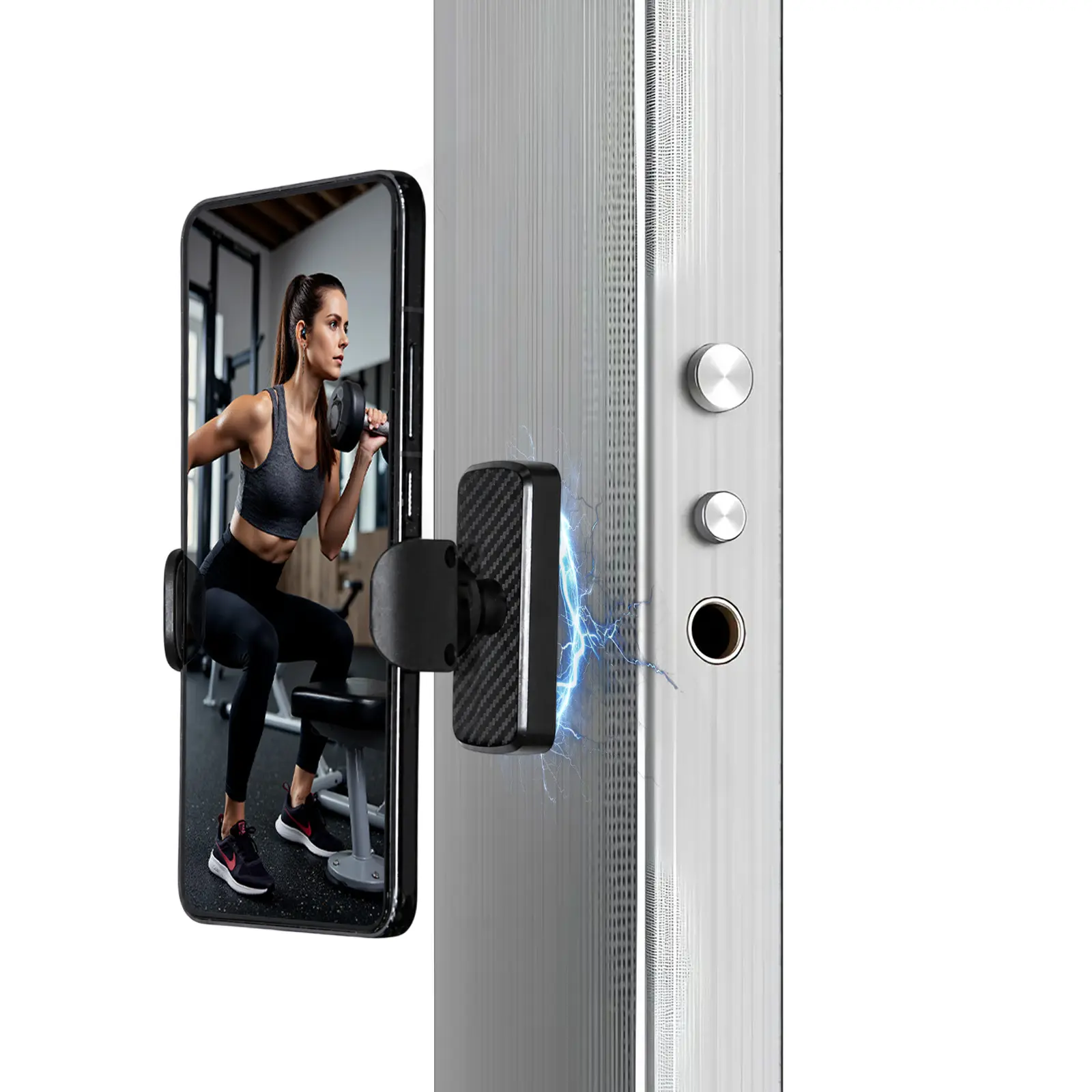 Gym Magnetic Phone Mount, Magnetic Cellphone Stand, 360° Rotating Adjustable Smartphone Holder for Hands-Free Workout Videos, Portable Fitness Accessory Compatible with Android and iPhone 4.7–7 Inch