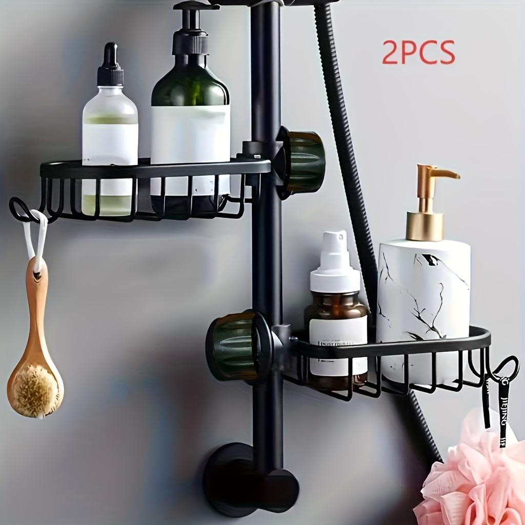 2-Pack Space-Saving Wall-Mounted Shower Caddy - Heavy-Duty Aluminum Storage Rack for Bathroom and Kitchen with Multiple Hooks, Modern Stylish Design, Shelf, Shower Organizer, Rust-Proof Material