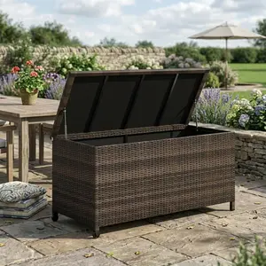 125 Gallon Large Outdoor Storage Box with Wheels and Handles – Waterproof PE Rattan Deck Chest – Spacious Weatherproof Bin for Garden, Balcony, Porch, Pool, or Yard – All-Season Durability