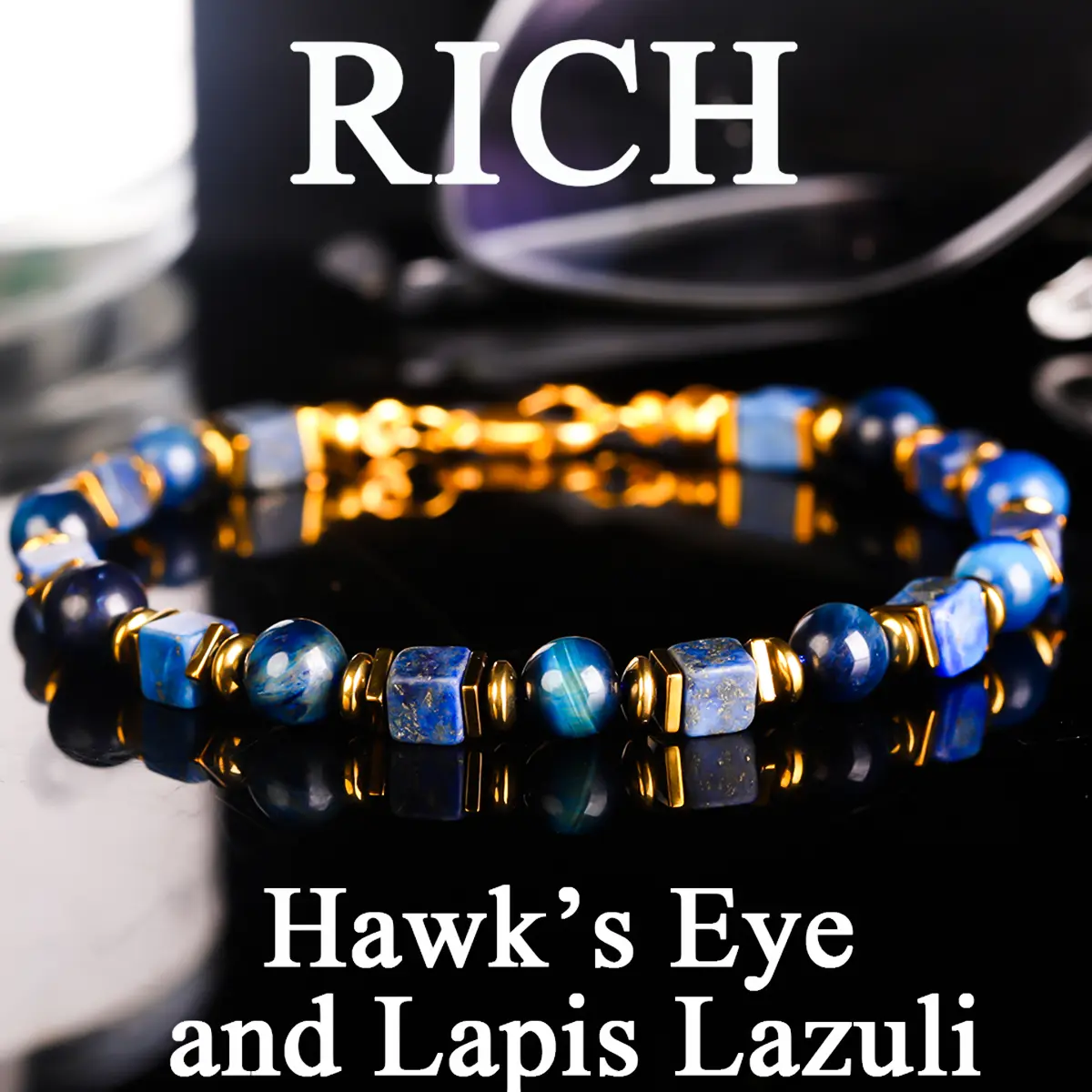 GADASLUY Vintage Beaded Bracelet with Lapis Lazuli & Blue Tiger Eye, Handmade Anti-Allergic Wealth Charm Jewelry