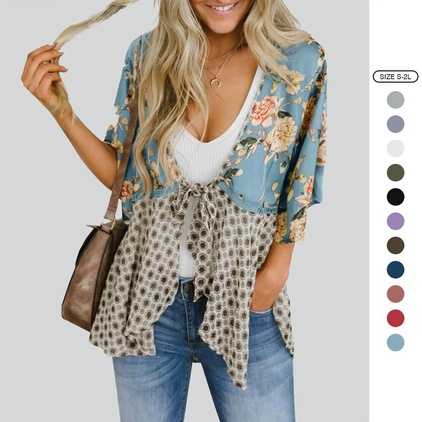 PiePieBuy Women's Floral Print Cardigan, Cute Boho Kimono Cover Up, Lightweight Loose-fit Chiffon Top for Vacation, Boho Clothes For Women, Cardigan For Women