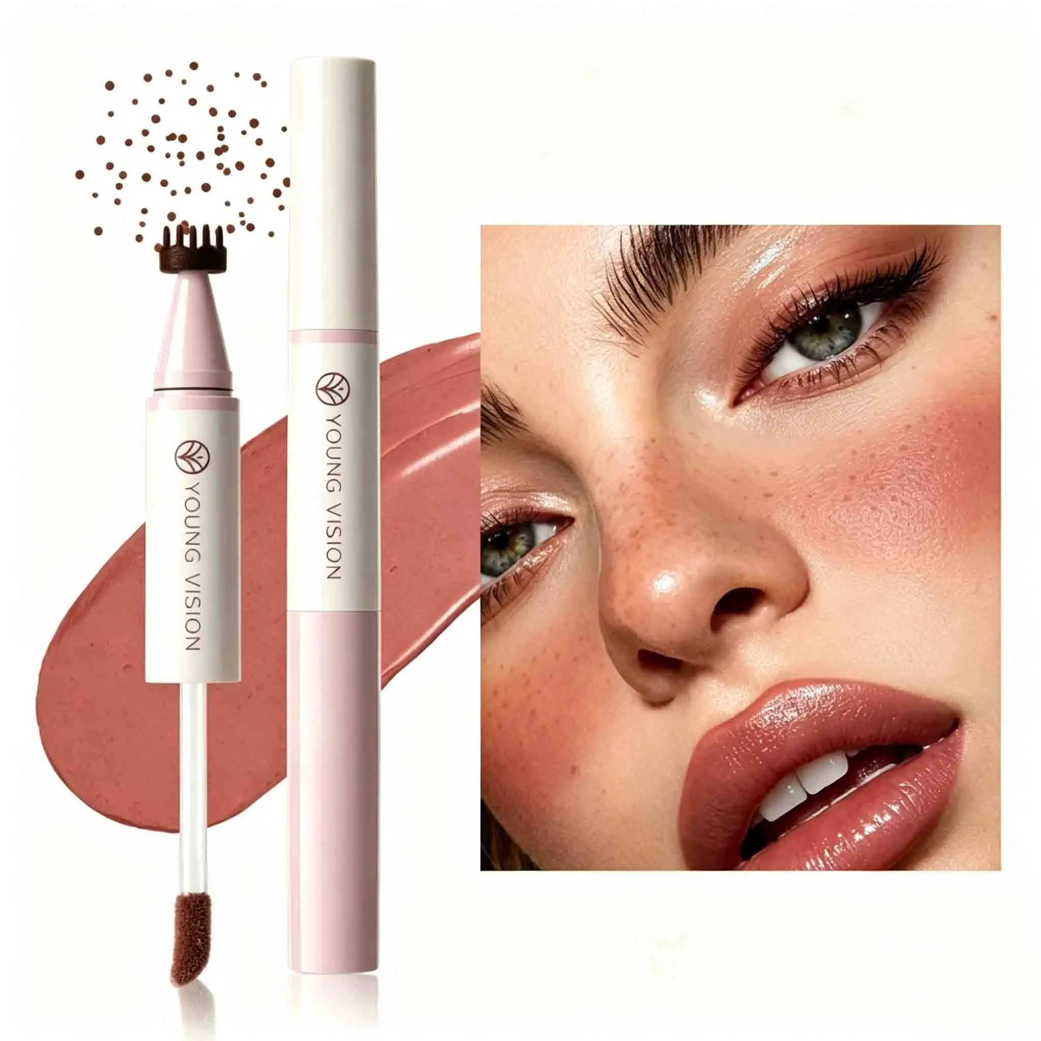 YOUNG VISION Dual-Ended Freckle Blush Pen, Multi-Use Gentle Color, Natural Freckle Effect, Enhances Cheeks, Energizing Makeup Look