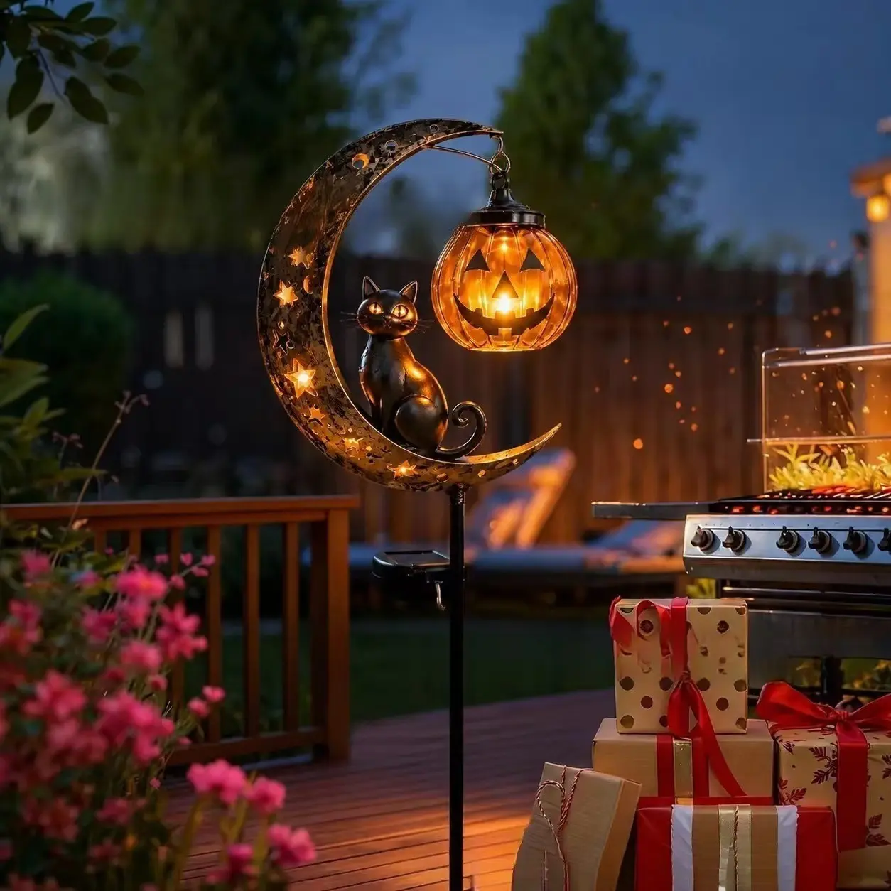 New Solar Halloween Pumpkin Moon Cat Gnome Light, Courtyard Decorative Item, Cat Ornament, Perfect for Ghost Festival