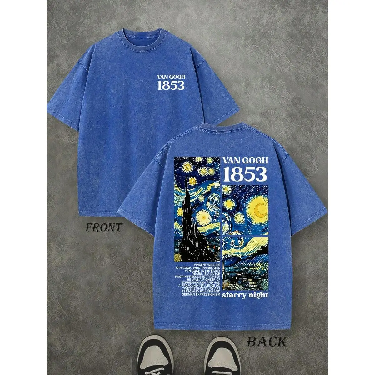 Heavyweight Washed Cotton Van Gogh Starry Night T-Shirt Unisex Vintage Streetwear Art Graphic Tee