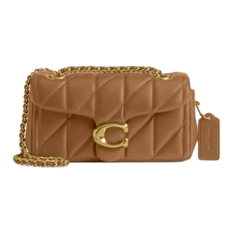 COACH Tabby 20 Crossbody Shoulder Bag for Women – Quilted Lock Closure, Genuine Lambskin, Honey Brown