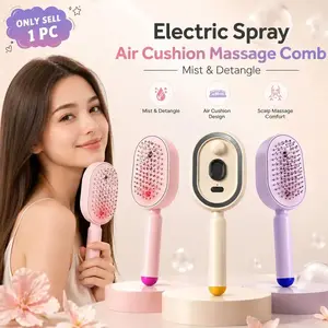 Electric Spray Cushion Massage Comb, Four-In-One Fine Mist Hair Brush with Scalp Massage, Anti-Tangle and Anti-Static, Rechargeable Detangler