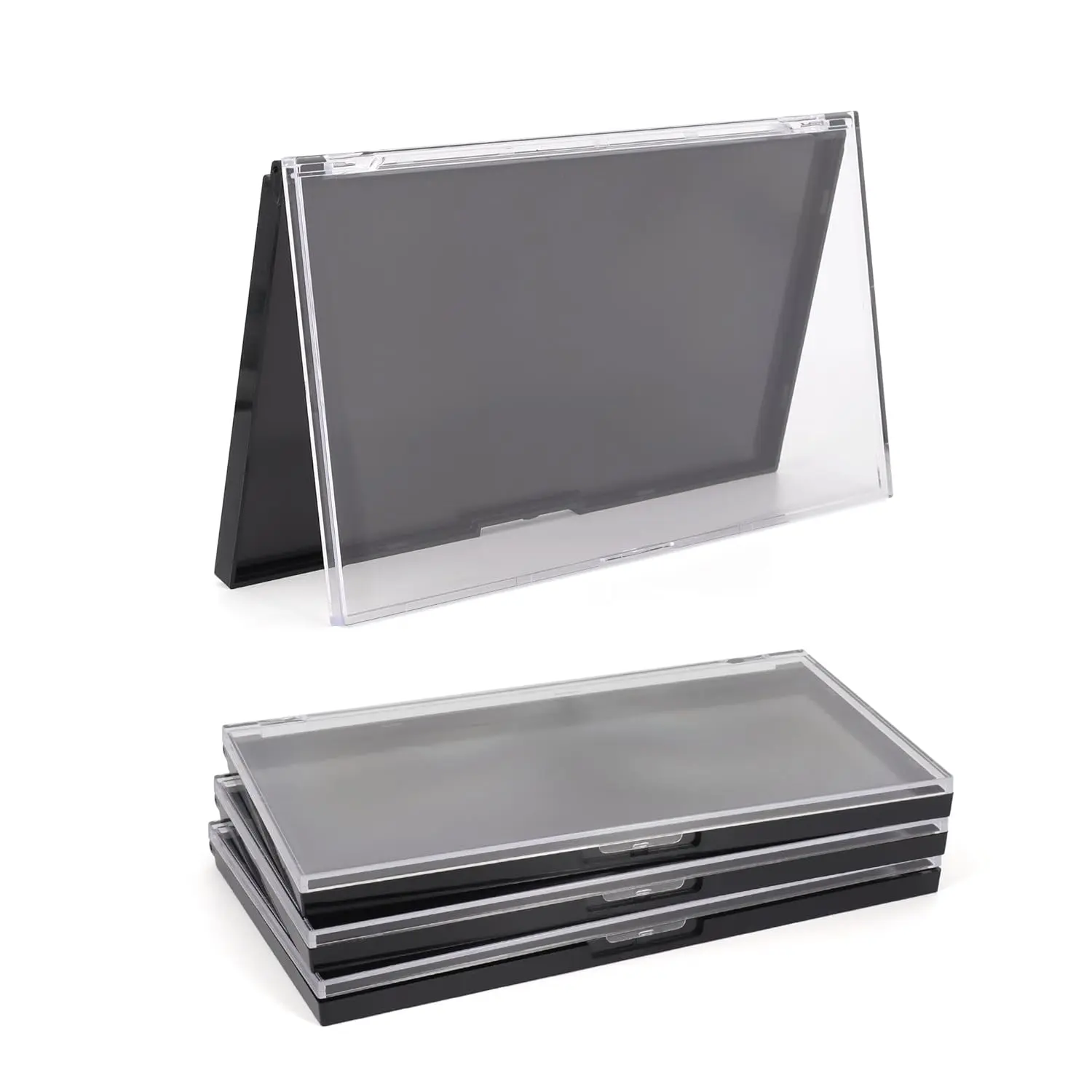 Magnetic Makeup Palette with Clear Top, 3Pack Empty Eyeshadow Pan Dispensing Storage Box with 60Pcs Adhesive Metal Stickers for DIY Cosmetics Lipstick Blush Powder-7.71"X4.33"Palette