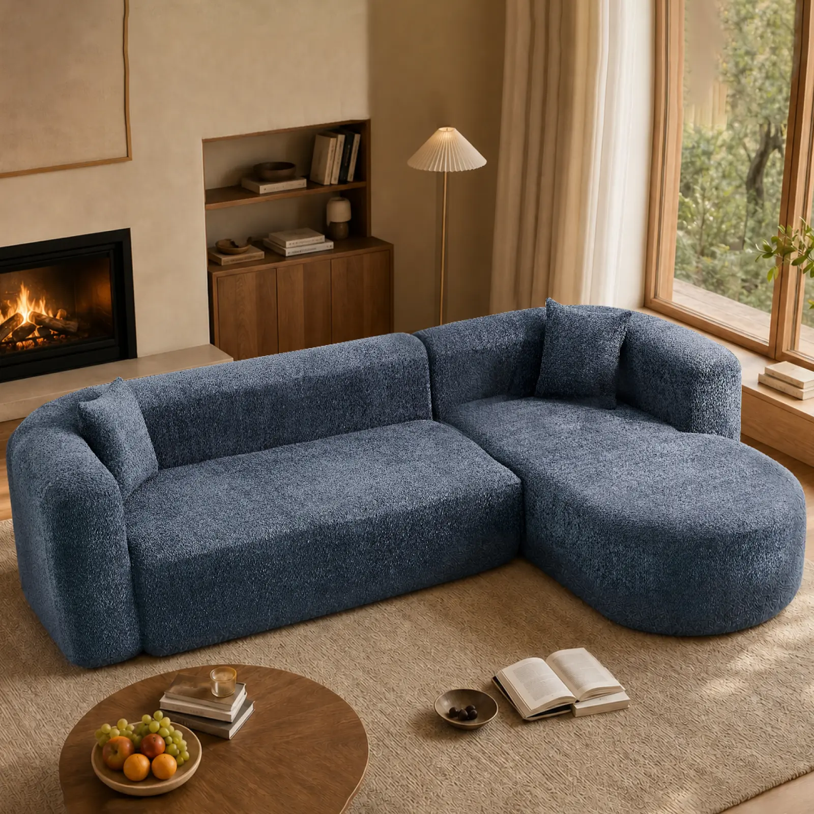 Nokaa 109.4" L-Shaped Sectional Sofa with Chaise, Modular Cloud Couch for Living Room, 3-Seat Chenille Fabric, Blue, No Assembly Needed, High-Resilience Foam Cushions, Reconfigurable Layout, Fabric Material, Blue Color