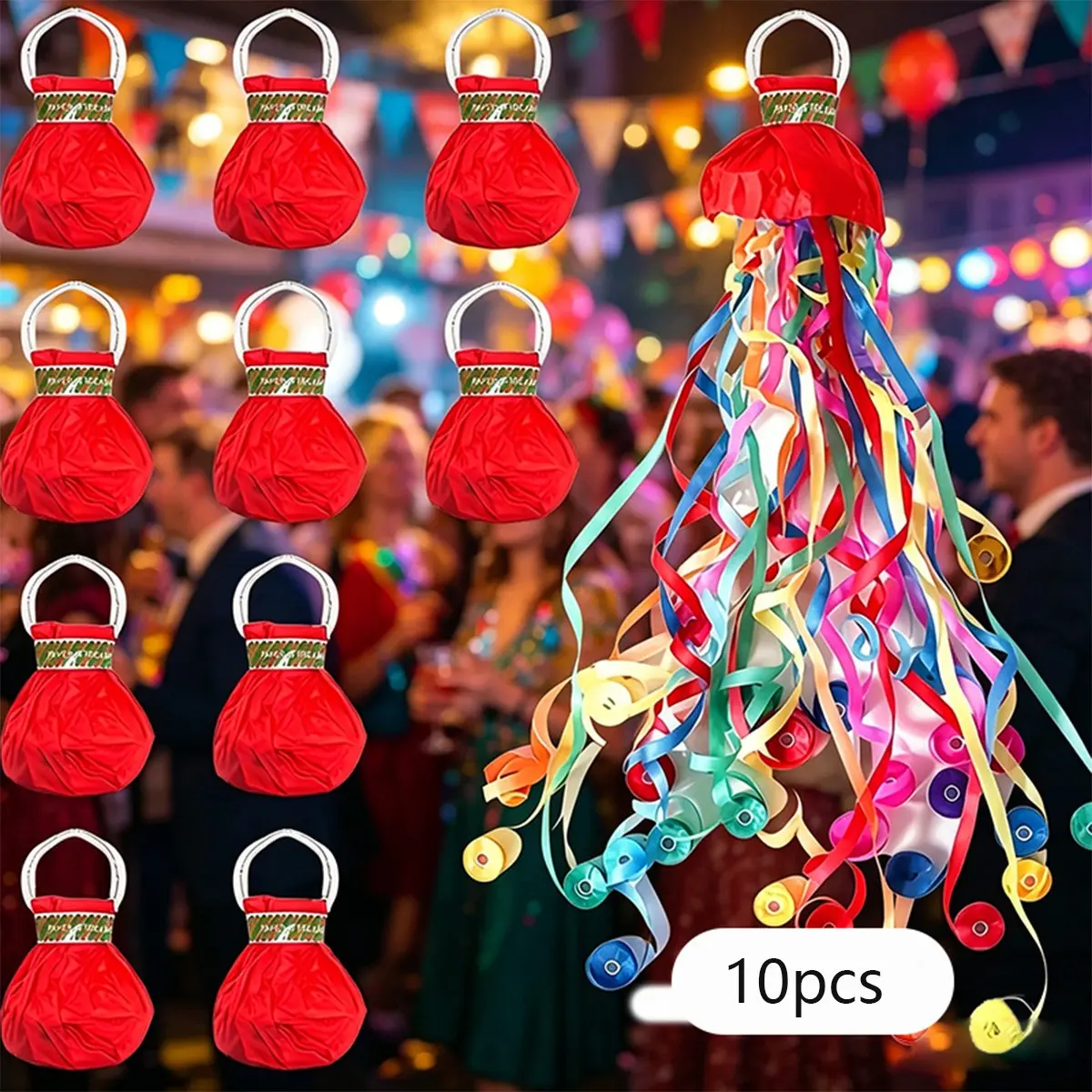 10-Pack Colorful Hand-Thrown Confetti Ribbons for Birthday Wedding Christmas Party Decor, Stain-Free Noiseless Disposable Confetti Rings