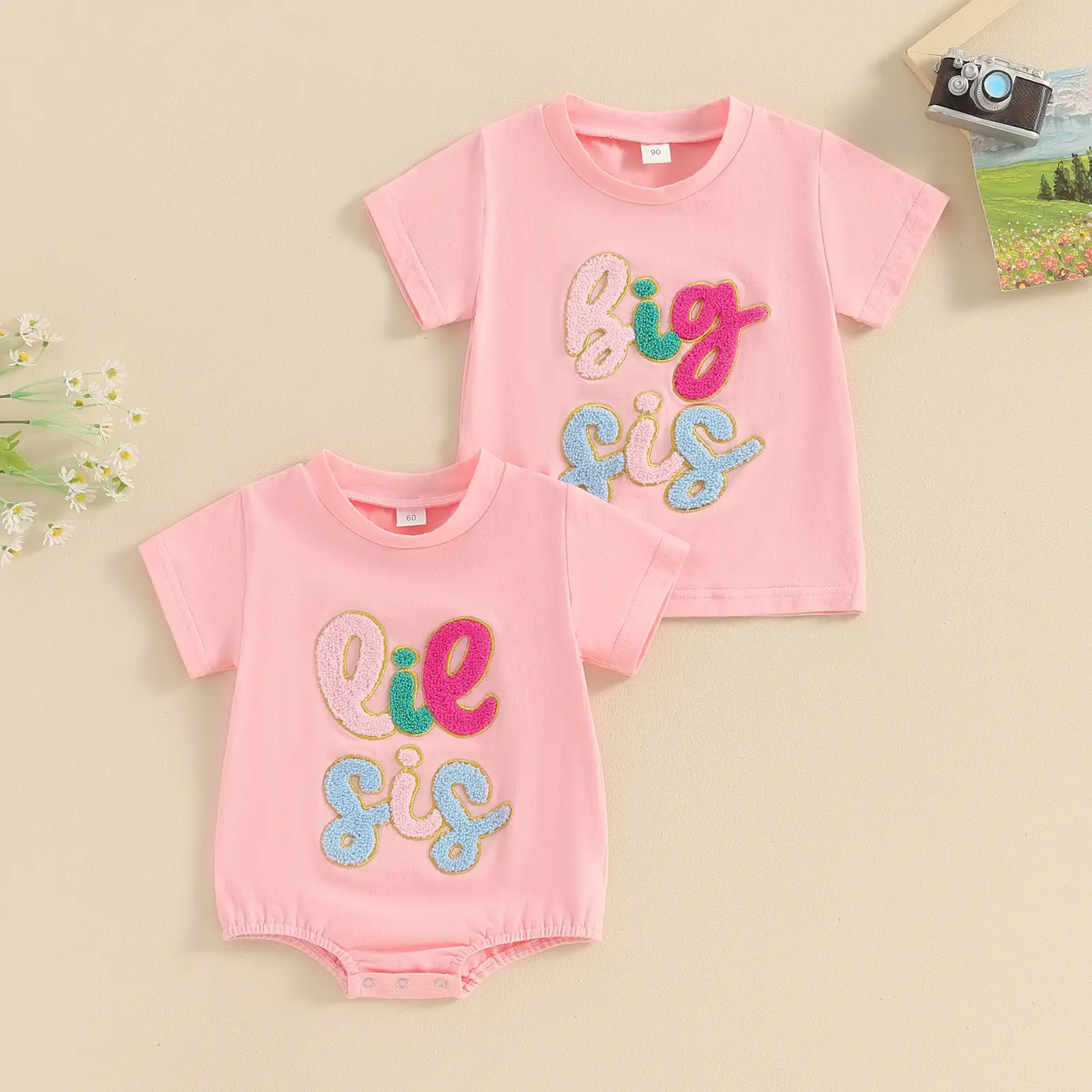 Canrulo Big Sister Little Sister Matching Outfits Newborn Baby Girl Summer Clothes Short Sleeve Romper/T-shirt 1-5T