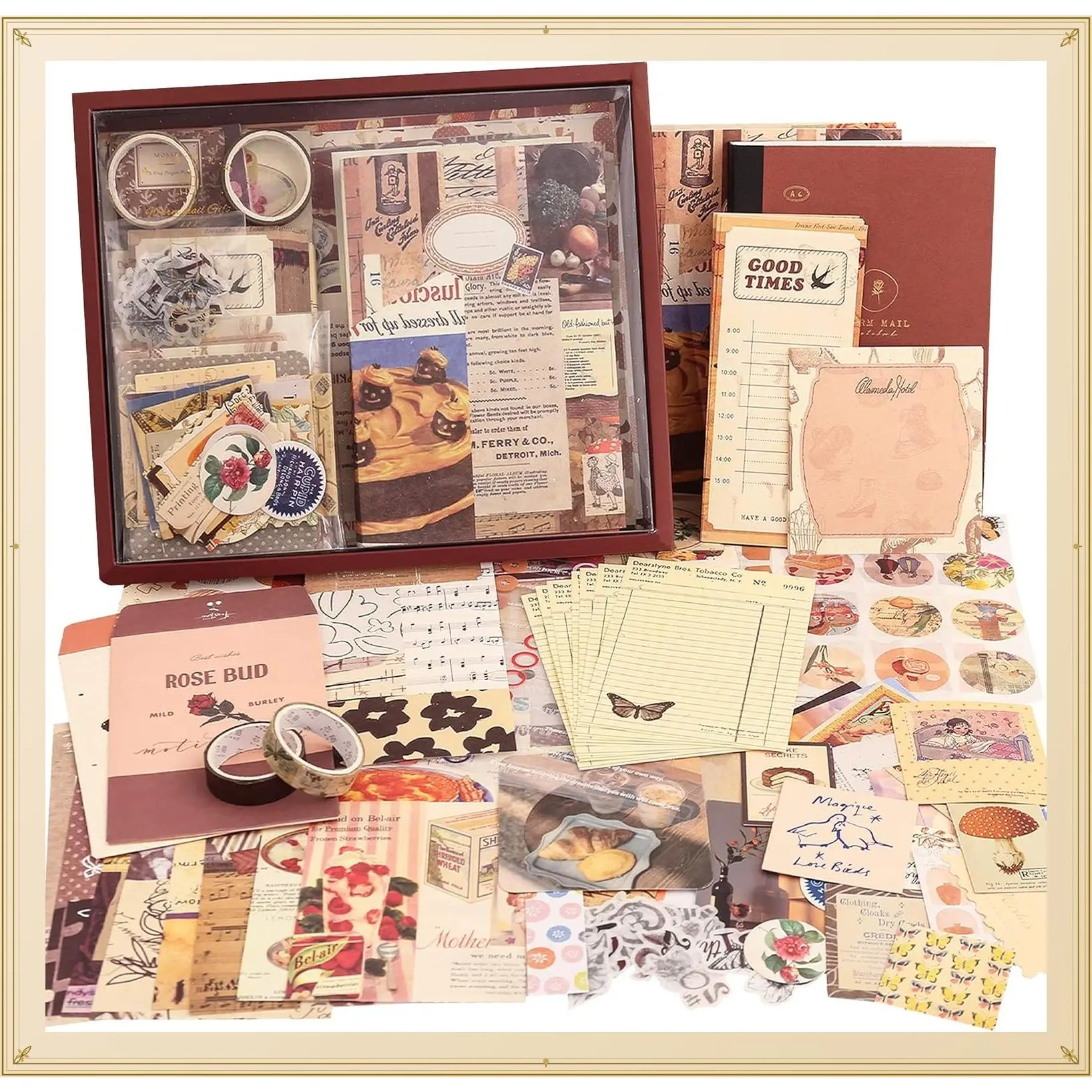 348 Pcs Vintage Aesthetic Scrapbooking Supplies Kit with A6 Grid Notebook, Stationery, DIY Bullet Junk Journal Kit, Birthday Craft Gift for Teen Girls & WomenGift