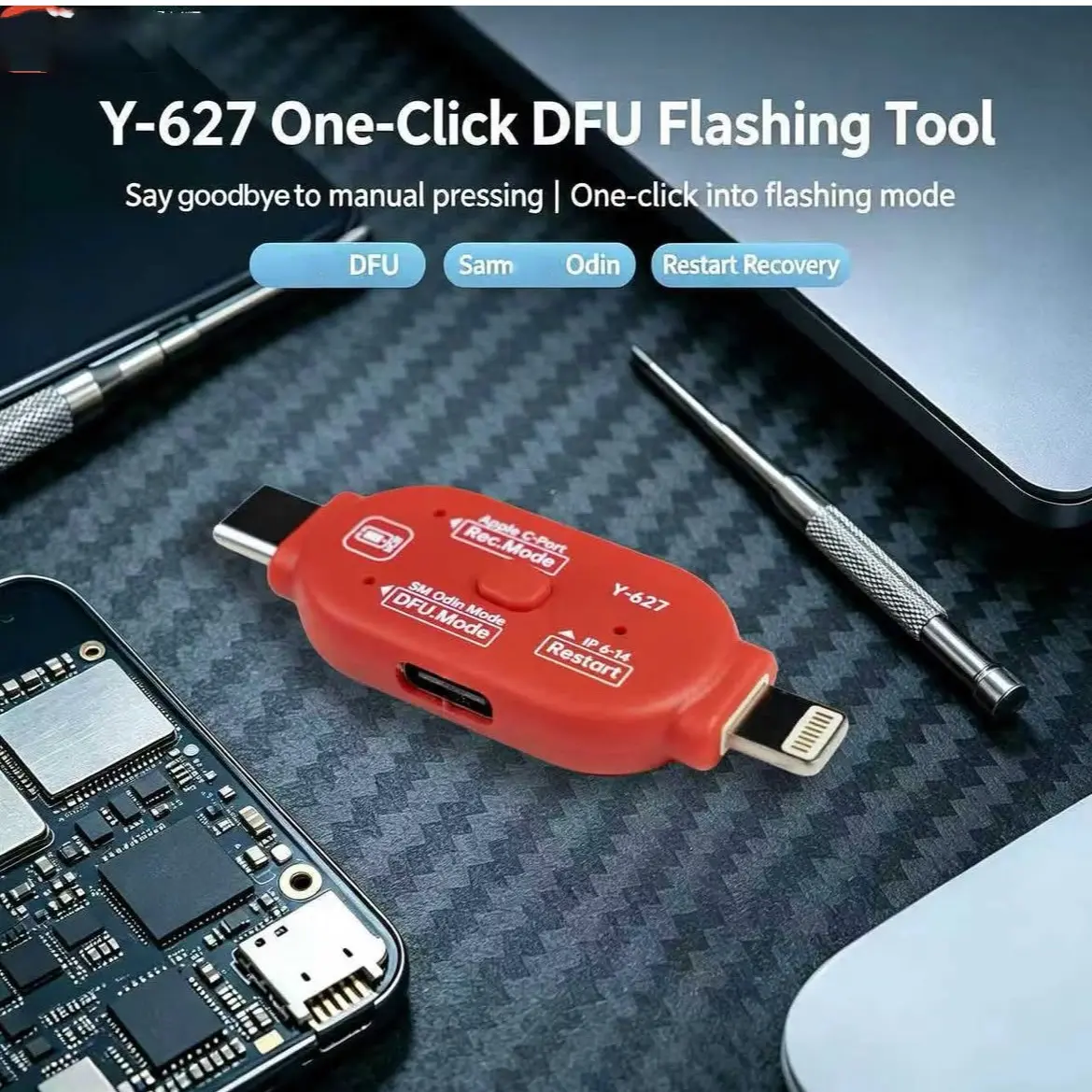 YCS Y-627 One Click DFU Tool for iPhone 6-14 PM Series System Odin Recovery Mode Restart USB C Firmware Flashing Repair Tool