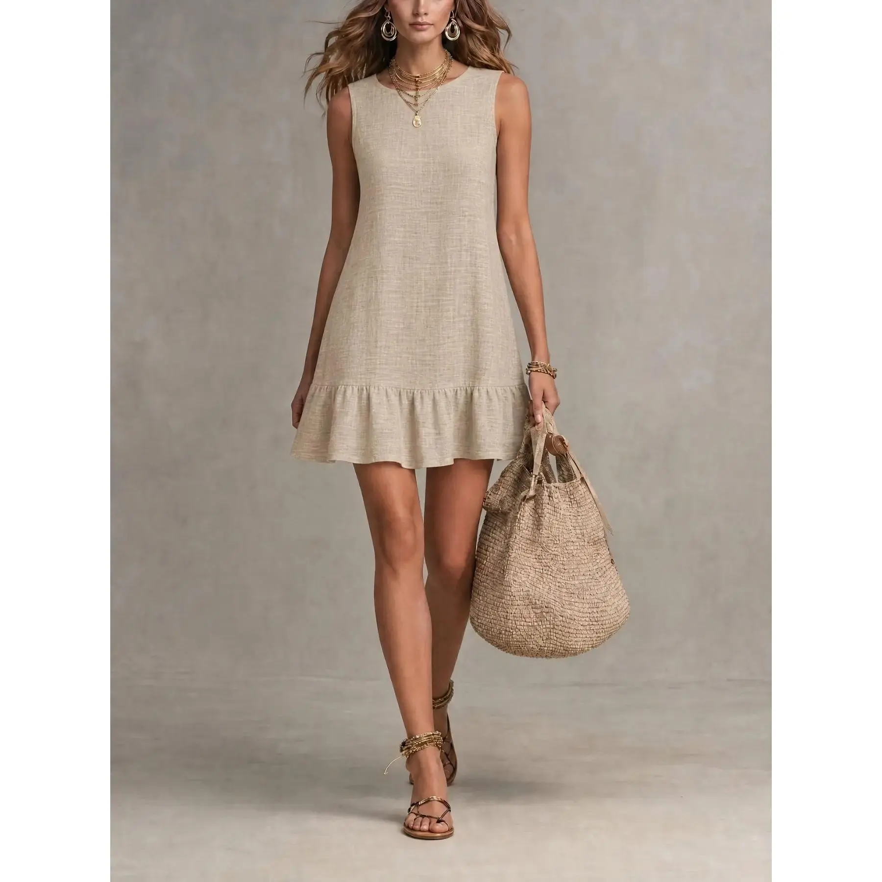 Women's Ruffle Hem Sleeveless Backless Dress, Tie Front Casual Summer Dress, Comfortable and Stylish Design, Perfect for Daily Wear