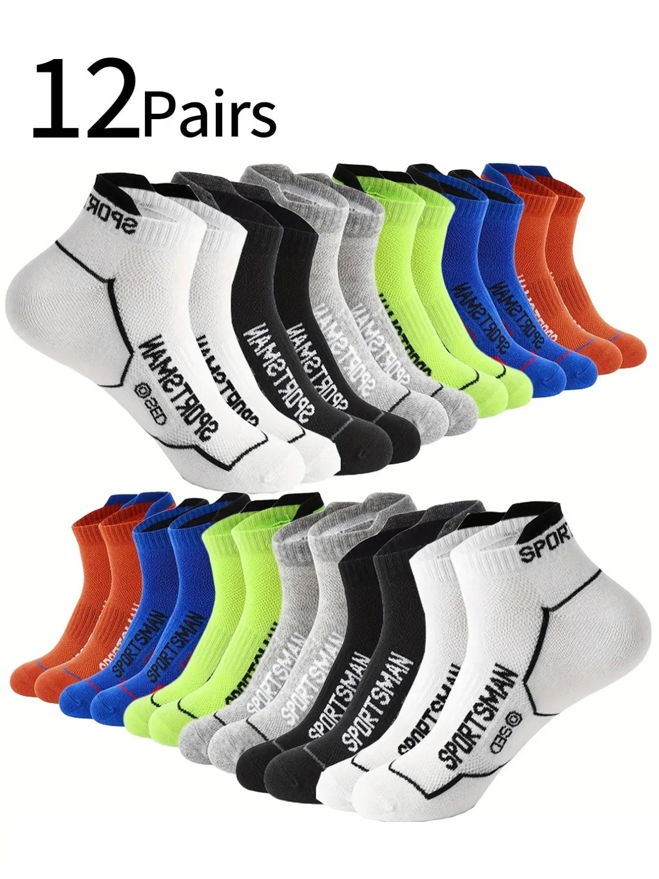 12 Pairs Men's Running Socks, Professional Sports Workout Socks Marathon Basketball Crew Socks, Breathable Moisture-Wicking Anti-Odor Quick-Dry Socks