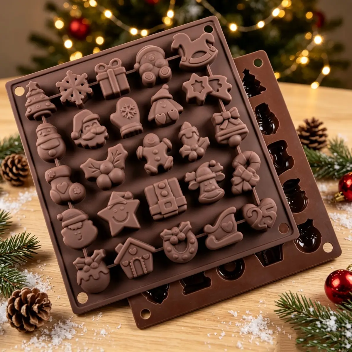 1PC Christmas Silicone Mold with 25 Cavities, Non-Stick Soap Mold with Santa Claus Snowman Elk Shapes, DIY Making Ice Mold Reusable Mould for Wax Melts, Candle, Resin, Christmas Party DIY Crafts