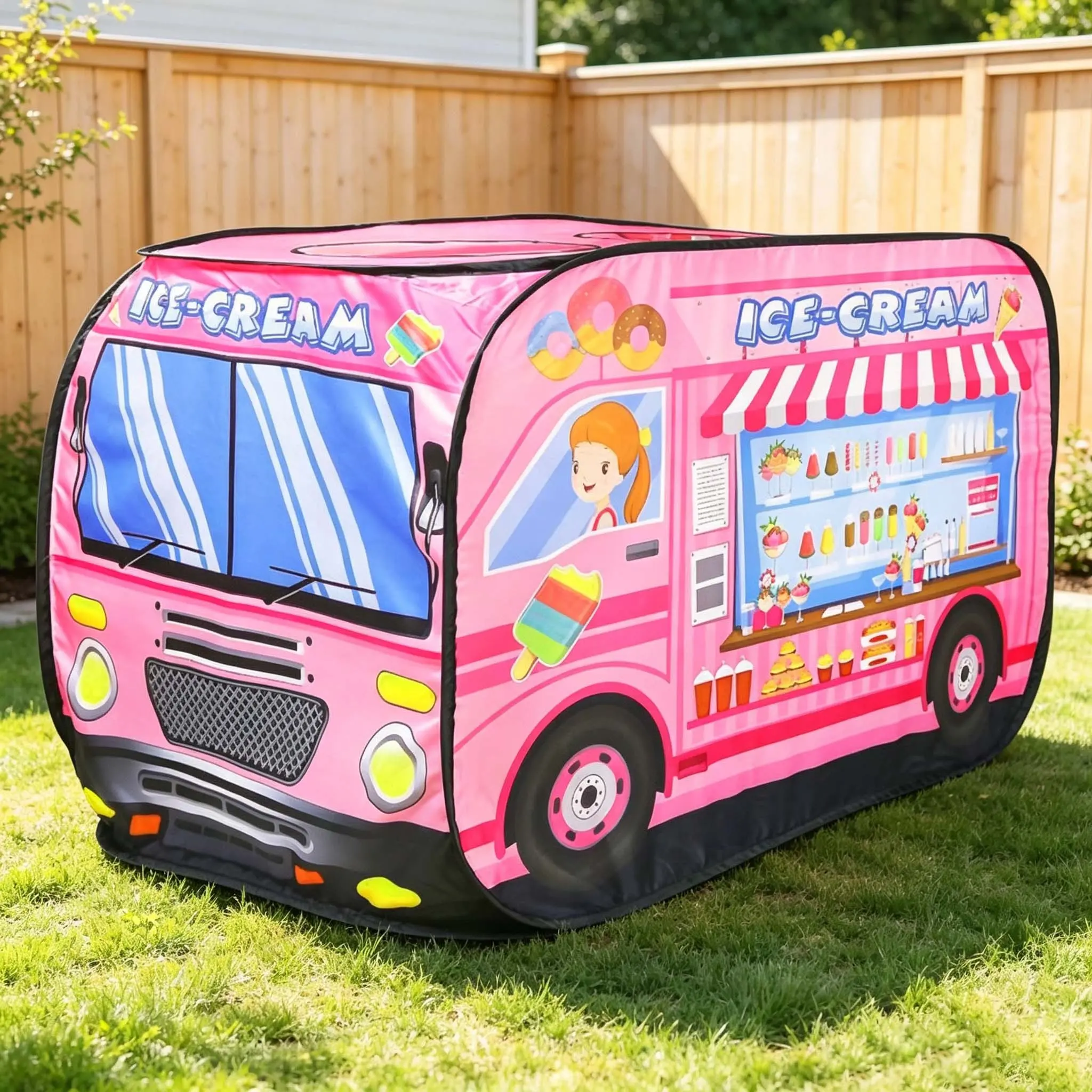 Ice Cream Car Pop-Up Game Tent with Storage Bag, Kids Playhouse, Pretend Play Tent, Indoor Outdoor, Unisex, Easy Setup, Best Gift for Boys Girls