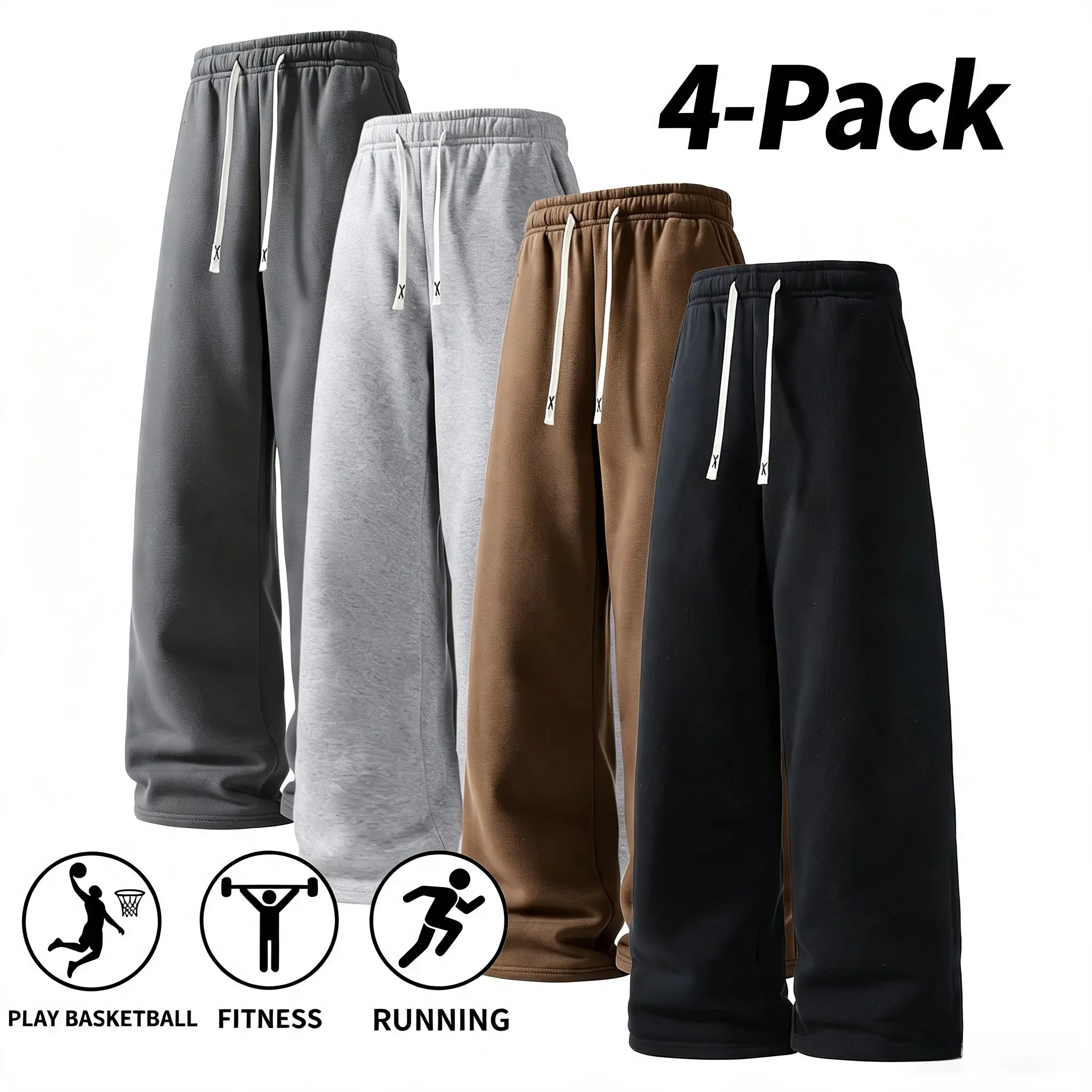 4-Pack Fall & Winter Styles Ultra Soft Wide Leg Sweatpants | Warm & Cozy athletic pants for basketball, jogging, and fitness (optional 4 pack and 2 pack).