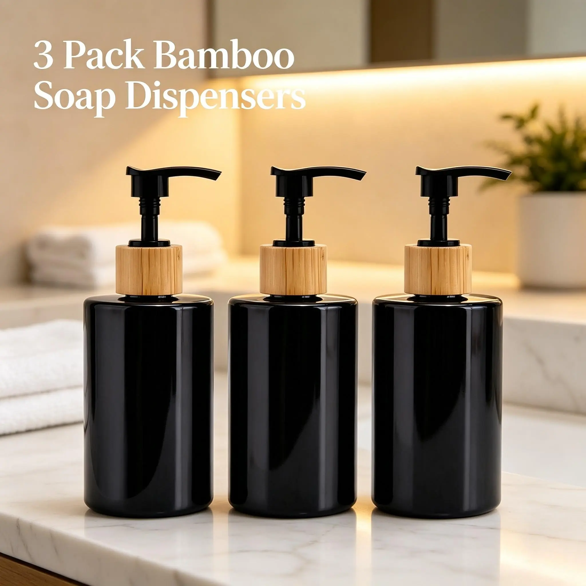 3pcs 250ML Soap Dispenser Set with Bamboo Wood Pump Head, Shampoo Body Wash Refill Bottles, Ideal for Bathroom Kitchen Travel Storage