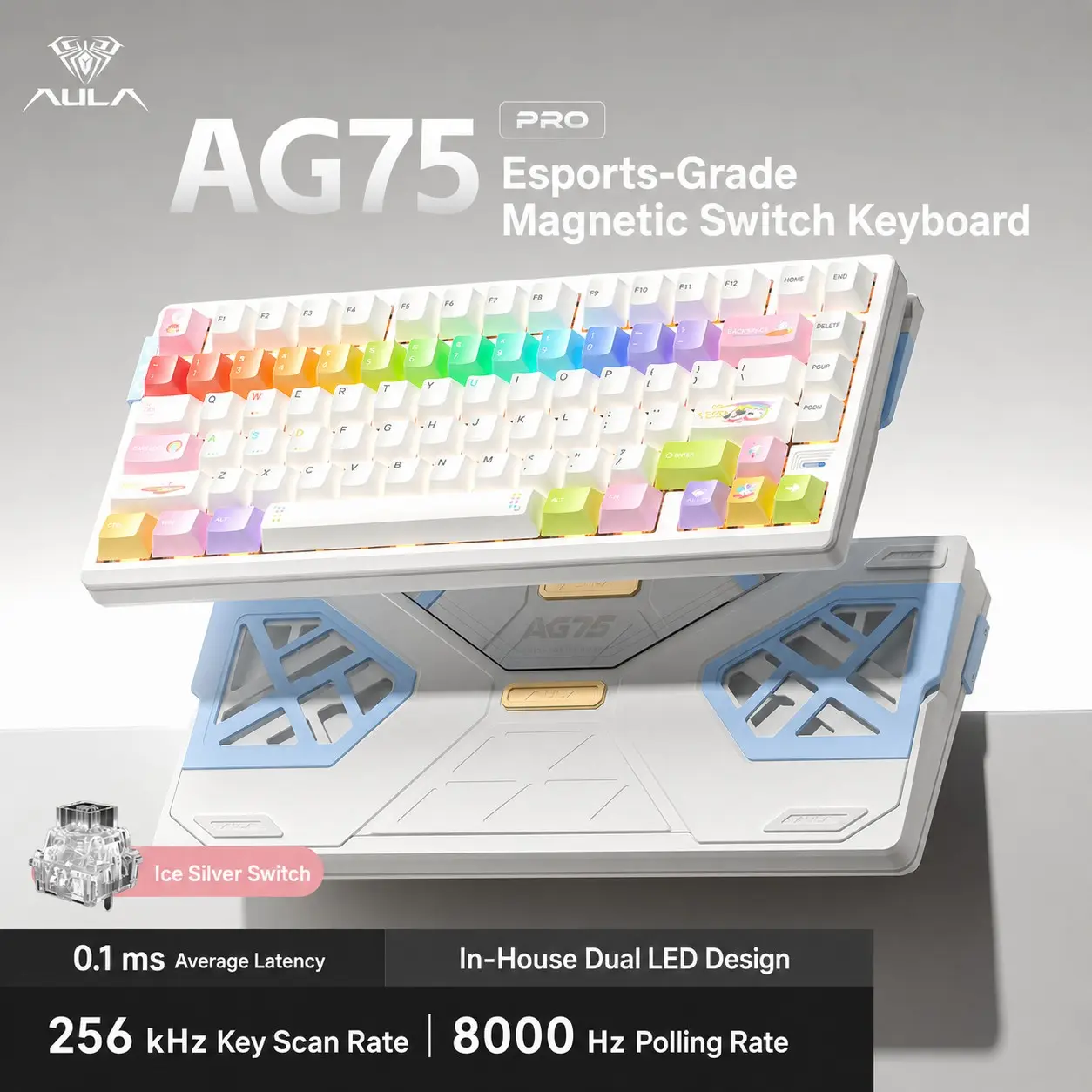 Aula Ag75 Magnetic Axis Keyboard, 81 Keys, Aluminum Design, Argb Lighting, Web Driver, 0.001mm Rt Precision, Compatible with PC Laptop, Gaming Office Use, Game Keyboard, Backlit Keyboard