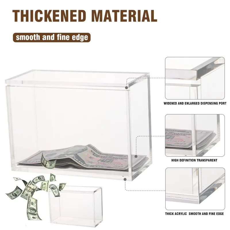 Clear Piggy Bank, Acrylic money box, Must Break to Open Acrylic Unopenable Piggy Bank to Help Budget and Save, Applicable to $100, A Stack of US Dollar Savings Plan, Can Hold 100 $100 Bills, US Dollar Collection Display Box, 5mmThick Acrylic
