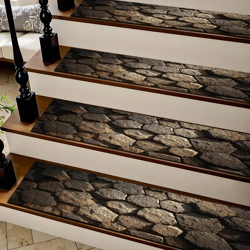 6/8/15pcs Vintage Rustic Cobblestone Stone Diatom Mud Stair Treads, Home Supplies Rug, Super Absorbent Non Slip Carpet Mats for Wood Steps, Quick Drying Moisture Wicking Stair Runners, Anti Slip Washable Rugs for Dogs Kids Elderly