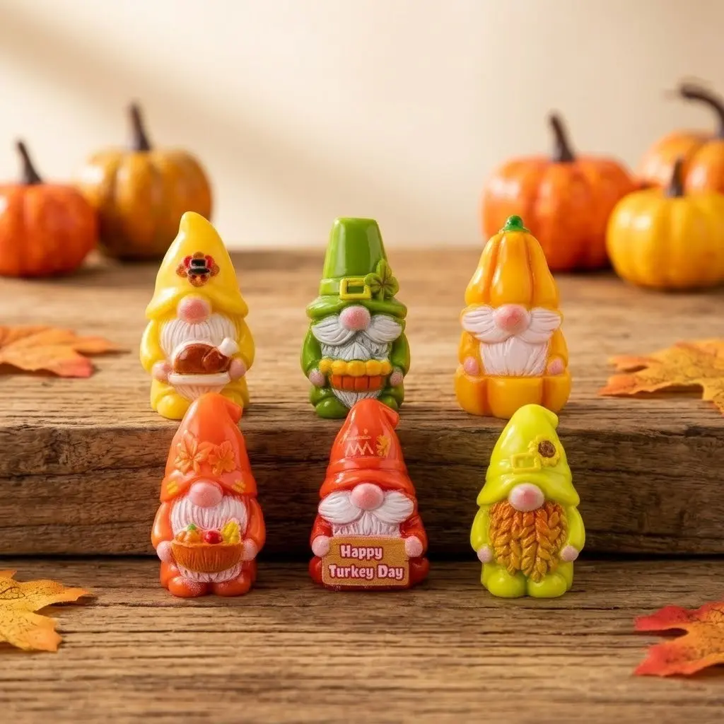 6-Piece Fall Harvest Thanksgiving Resin Decor Set, American Garden Mini Landscape, Decorative Festive Craft Gift, Autumn Atmosphere Ornament