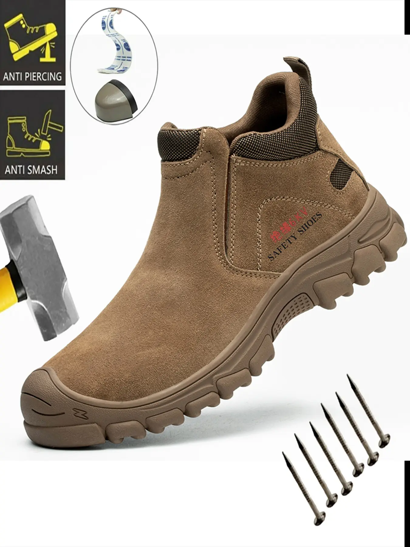 Men's Lightweight Steel Toe Safety Shoes, Waterproof Work Sneakers with Anti-Puncture Sole, Non-Slip Construction Shoes for Warehouse, Outdoor and Industrial Work