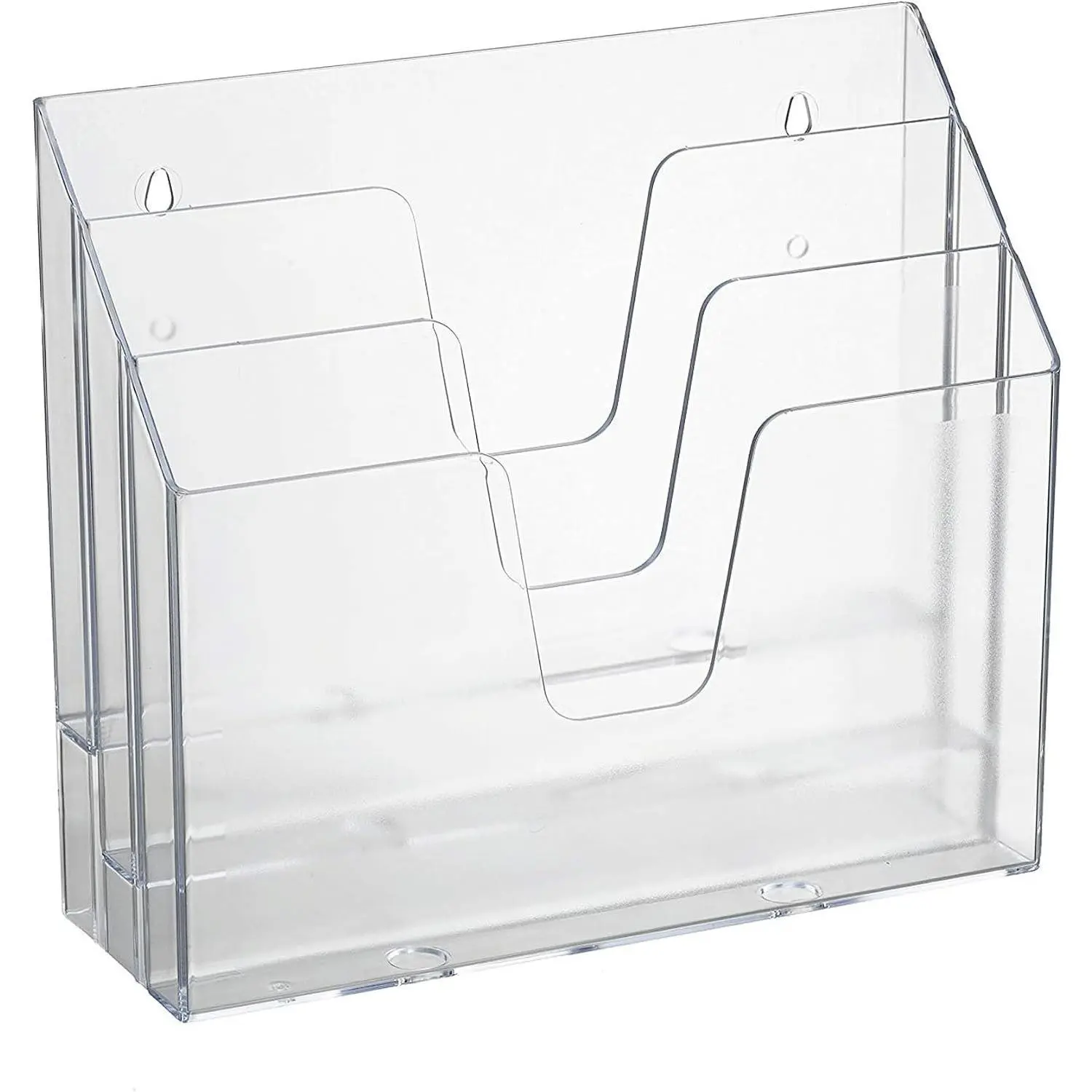 Horizontal Triple File Folder Holder Organizer, Open Top Desktop Document Sorter for Letter Size Papers & Folders, Plastic (Clear Crystal)