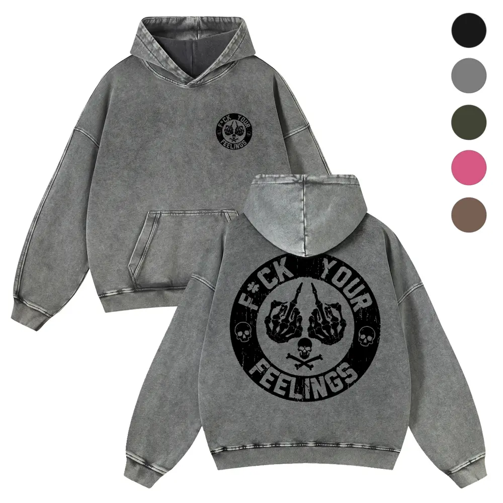 Unisex Oversize Gothic Skull Print Back Graphic Hoodie - Thick Vintage Washed Cotton Blend Casual Wear Sweatshirt Top, Fit for Pairing with Jeans