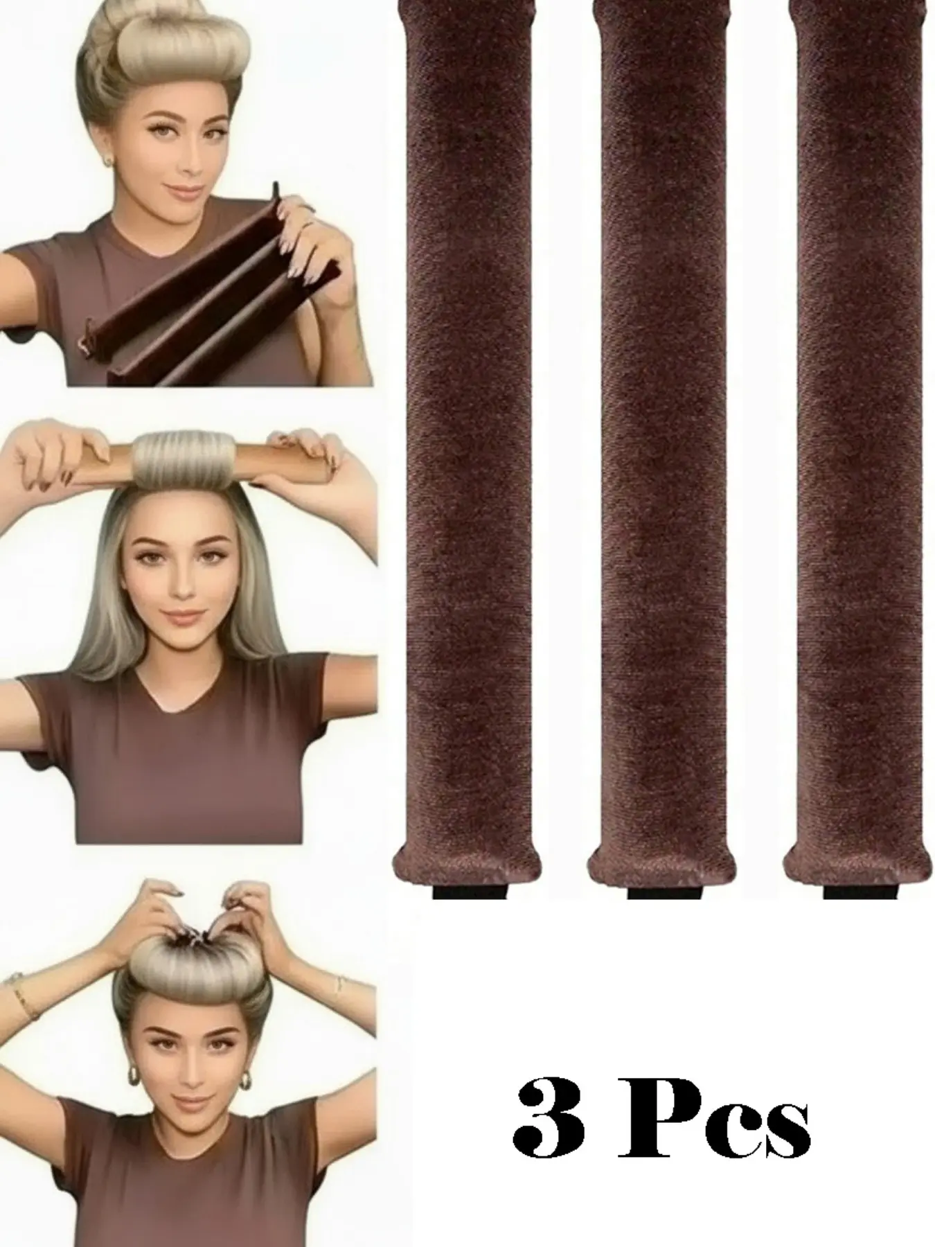 3Pcs Hair Rollers Set, Satin Heatless Curling Set - Hair Rollers, Headband Hair Curlers & Hot Rollers, To Sleep In, High Resilience Rubber Filling, Softer Durable ,Hair Styling Tools, Heat Free Curls