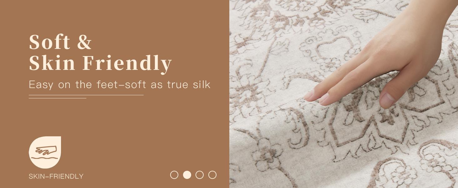 Washable 6x9 Area Rugs for Living Room, Vintage Natural Rug with Non-Slip Backing, Soft Stain Resistant Throw Rugs Thin Carpet for Bedroom Dining Room Farmhouse (6 x 9, Brown/Ivory)