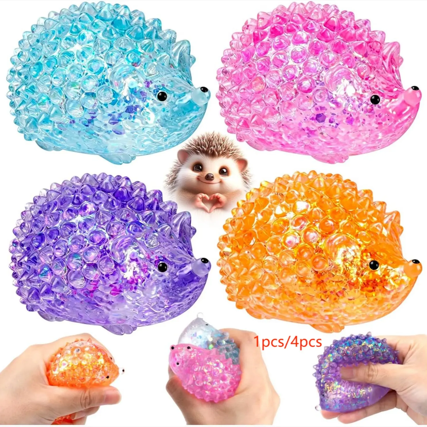 🔥1‑Pack /4‑Pack Malt‑Flavoured Hedgehog Squishy Balls, durable soft TPR slow‑rebound glitter animal fidget toys. Adorable hedgehog‑shaped sensory squeeze balls for stress relief, suitable for daily leisure at home and the workplace.