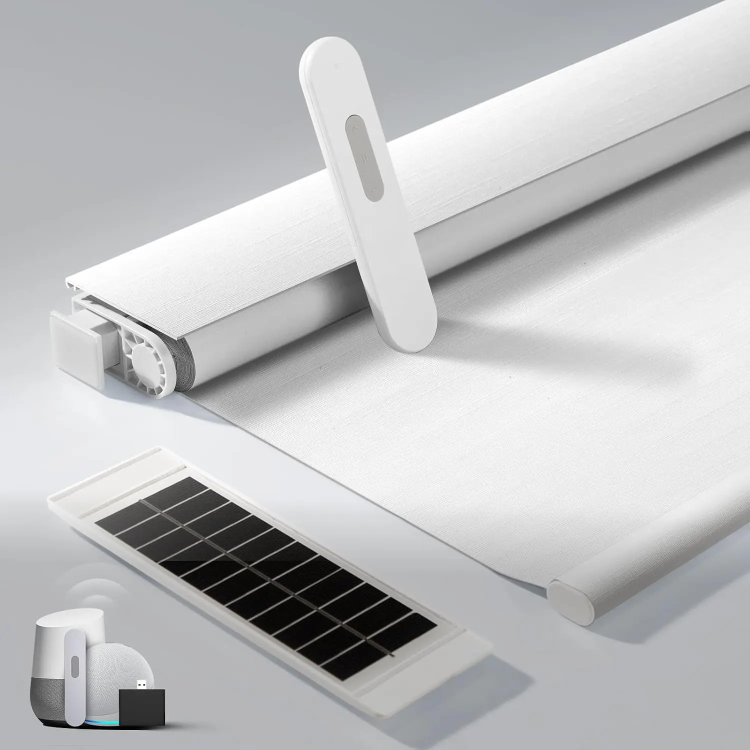 No Drill Motorized Blinds with Remote, Automatic Roller Shades |   Easy Install, Rechargeable Blackout Smart Blinds for Bedroom, Office & High Windows Fabric Wrapped Cover, White, 34"Wx72"H
