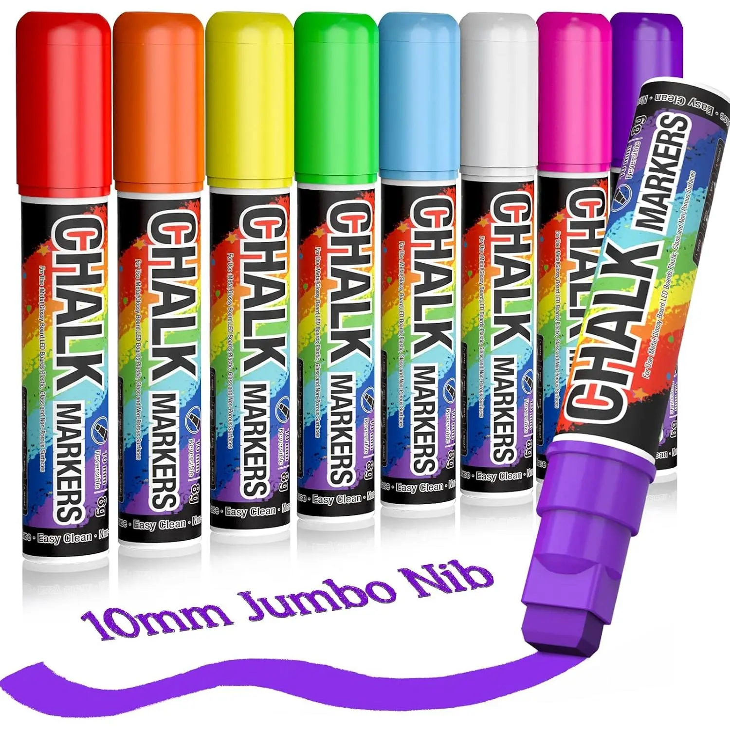 Washable 10mm Liquid Chalk Window Markers - Set of 8 Neon Colors Erasable Dust-Free Ink Pens for Glass Surfaces, Wedding Signs, School Graduation Decor (Office Stationery Writing Tool)
