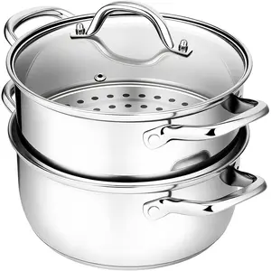 Stainless Steel Steamer Pot - 3.2QT Steamer for Cooking with Food Basket, Steaming Cooking Pot Kitchen Cookware for Vegetable, Food, Dumplings, Soup