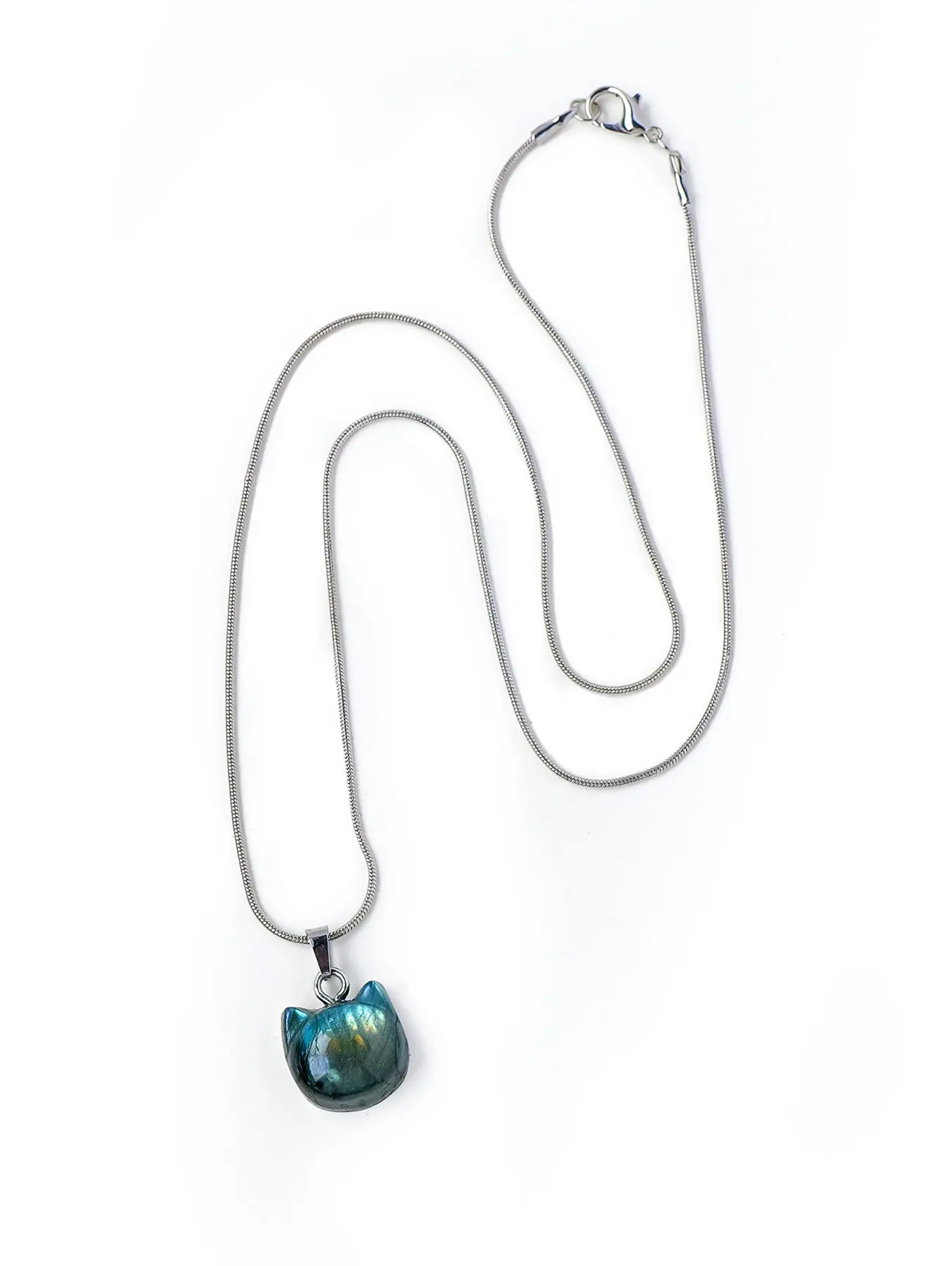 High-Quality Natural Crystal Labradorite Cat Pendant Necklace, Crystal Jewelry, Elegant Layered Design, Minimalist Style, Perfect for Crystal Enthusiasts, Unique Design Pendant